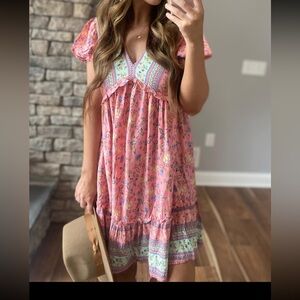 Floral Pink Boho Dress